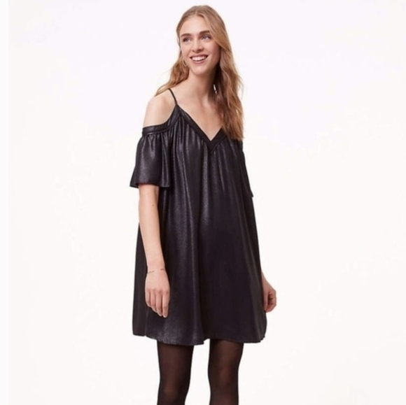 New Loft Cold Shoulder Shimmer Little Black Dress - Picture 1 of 8